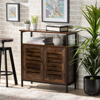 Baxton Studio FN195-ABR-BK-Antique Grey Wayland Modern and Contemporary Rustic Brown Finished Wood and Black Metal 2-Door Shoe Storage Cabinetl